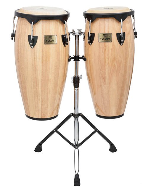 STC-1-B-N-D Set Congas Supremo - 10" + 11" - Hardware Black Powder - Con stand doppio - Finitura: Natural