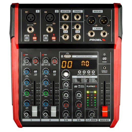 PROEL PLAYMIX 6 • Mixer Analogico 6 canali con Effetti, Bluetooth e Lettore/Registratore USB