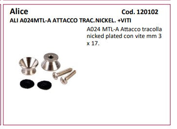 Alice   ATTACCO TRAColla chitarra NICKEL. +VITI coppia anche dorati